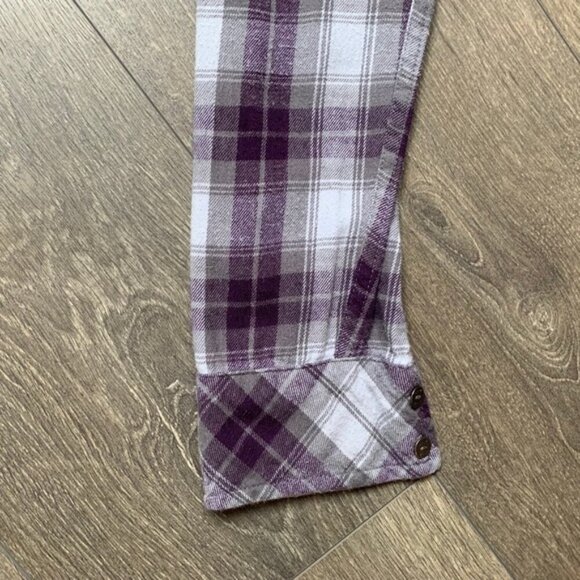 TNA Aritzia Women's Button Down Shirt Plaid Flannel Shirt Classic Purple Size S - Picture 11 of 16